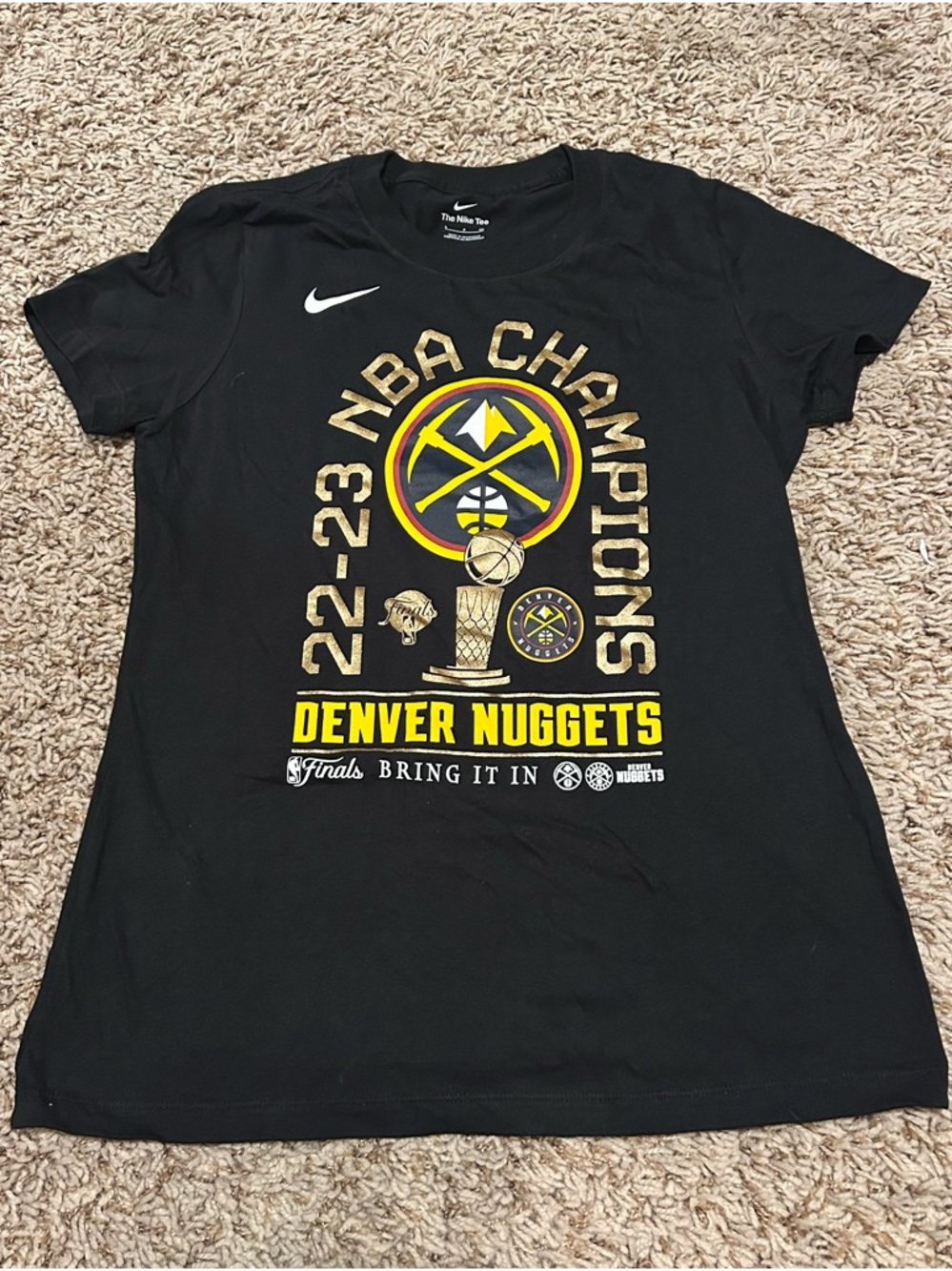 Nike Denver Nuggets 22-23 NBA Champions Black T-Shirt (Women’s Small)